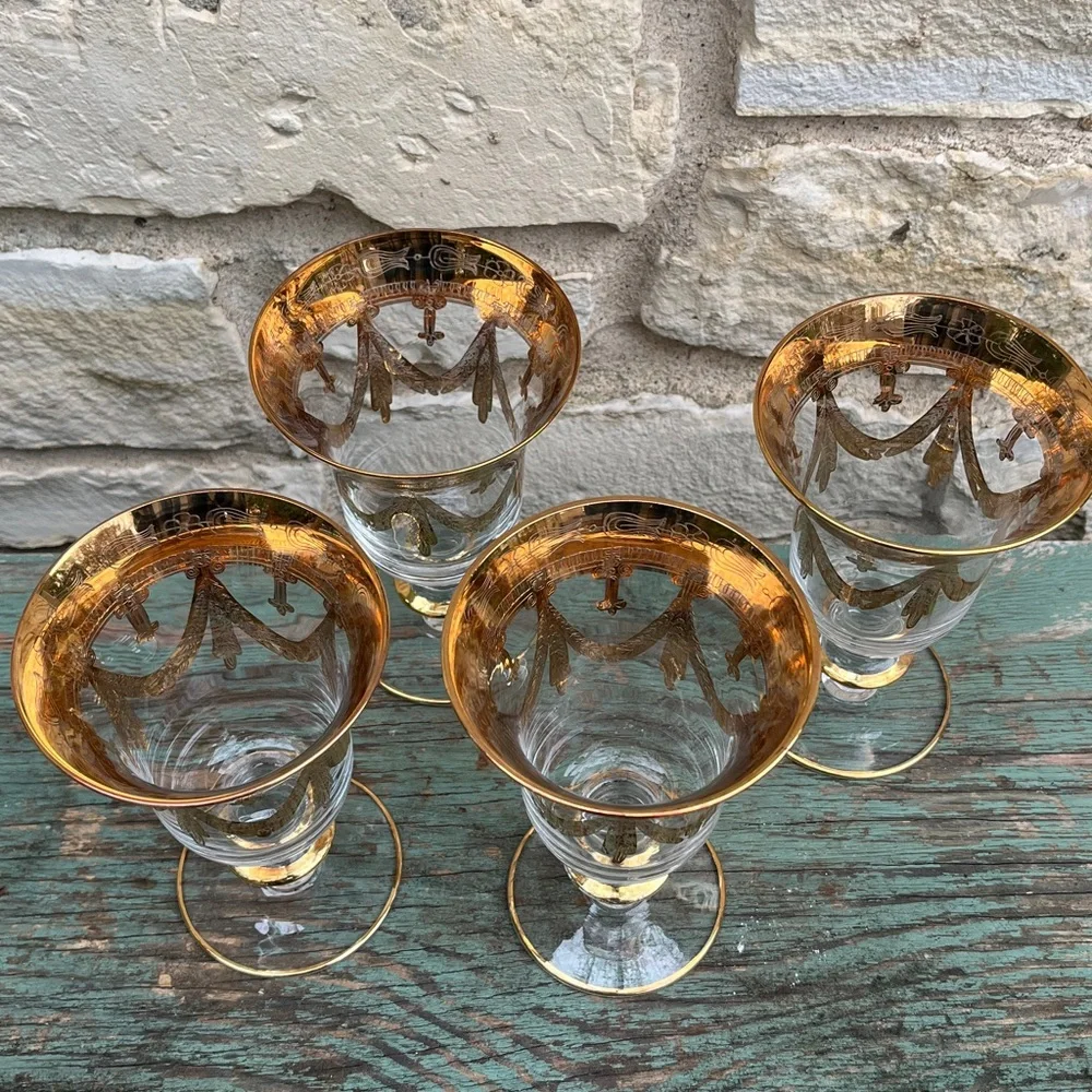 Vintage Discontinued Hand Blown Medici 24k Gold Water Goblet by Arte Italica - Picture 2 of 9